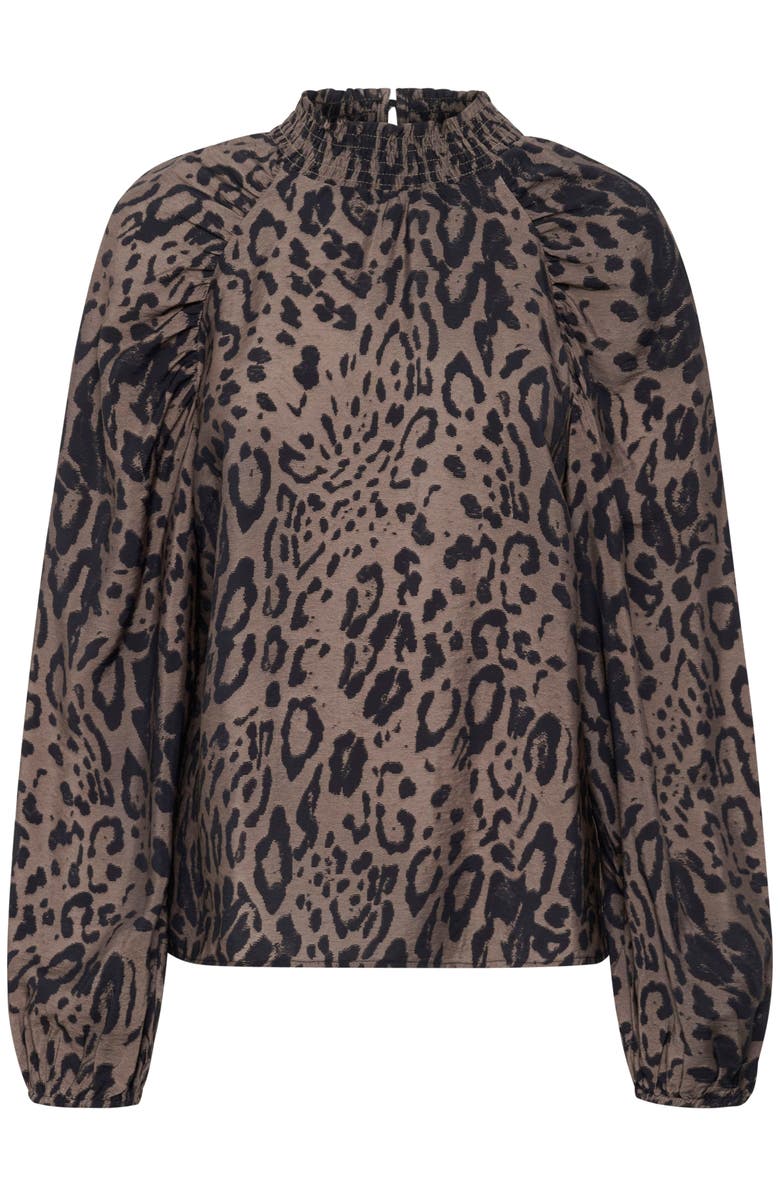 Kaffe KAjemma Puff Sleeve Print Blouse, Alternate, color, Major Brown/Black Leo