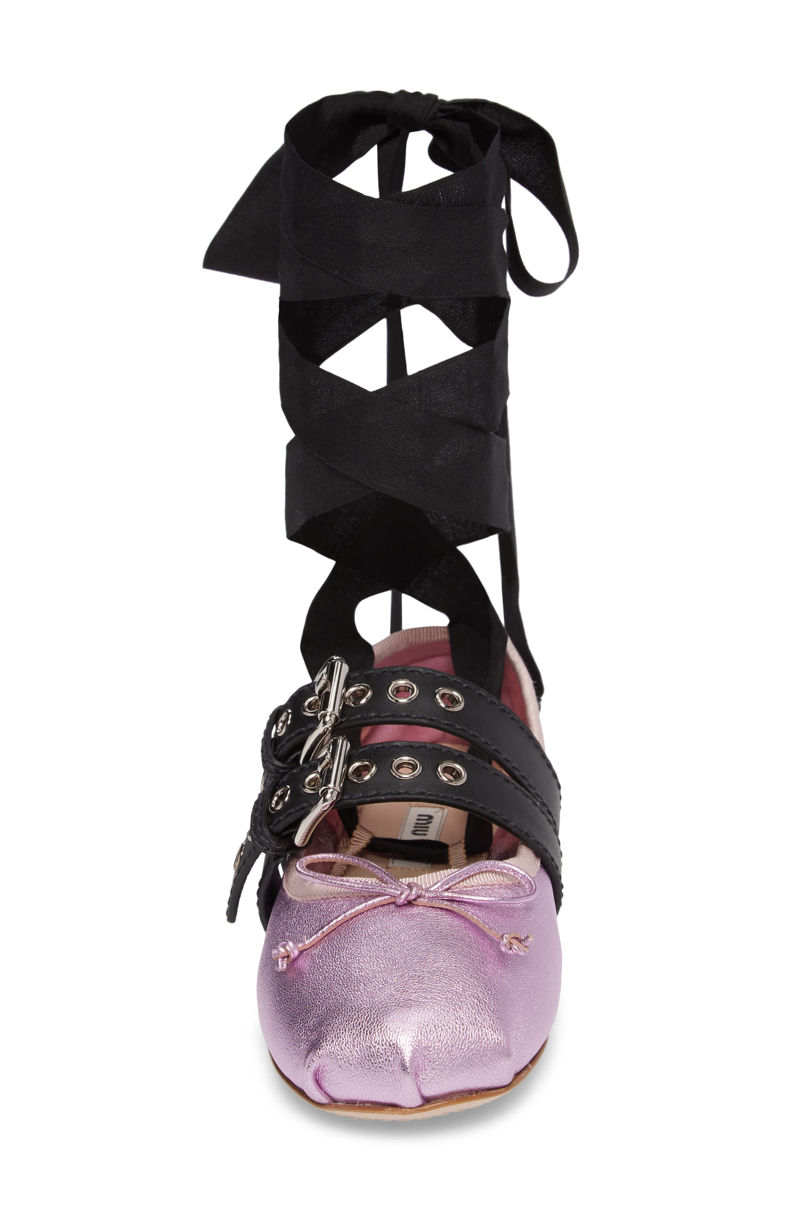 Miu Miu Lace-Up Ballerina Flat, Alternate, color, 