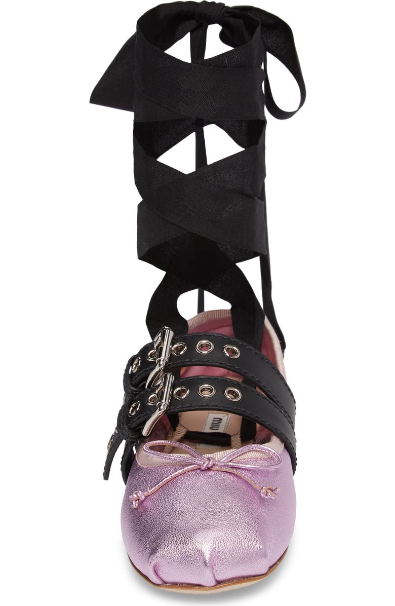 Miu Miu Lace-Up Ballerina Flat, Alternate, color,