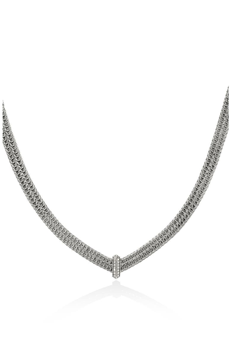 Icon Link Pavé Diamond Necklace, Main, color, SILVER