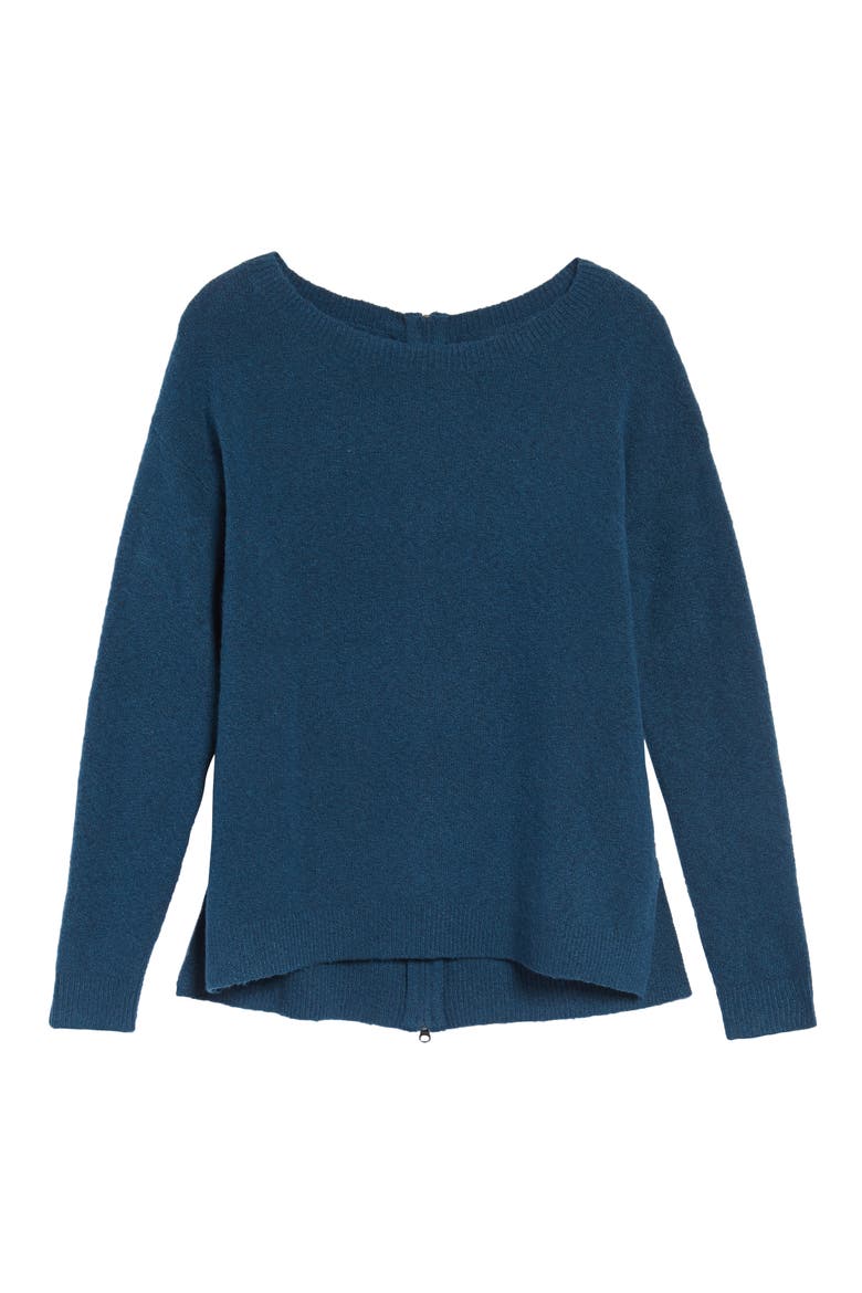 Back Zip High/Low Sweater, Alternate, color, BLUE CERAMIC