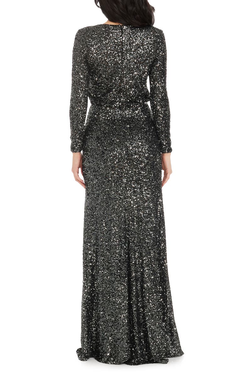 Dress the Population Mischa Sequin Side Slit Long Sleeve Gown, Alternate, color, Gunmetal