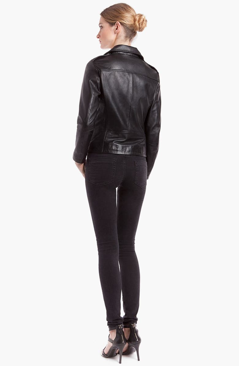 SANDRO 'Veinarde' Leather Moto Jacket, Alternate, color, Black