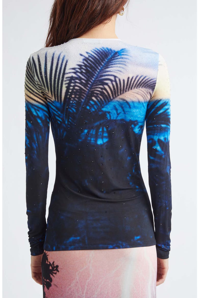 Crystal Embellished Tropical Print Jersey Top, Alternate, color, BIG TORNADO BLUE/ YELLOW