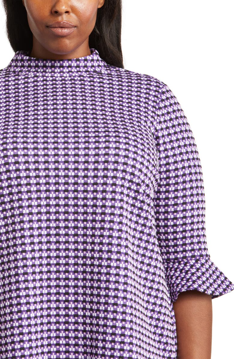 Leota Connie Mock Neck Fluted Sleeve Jacquard Dress, Alternate, color, 