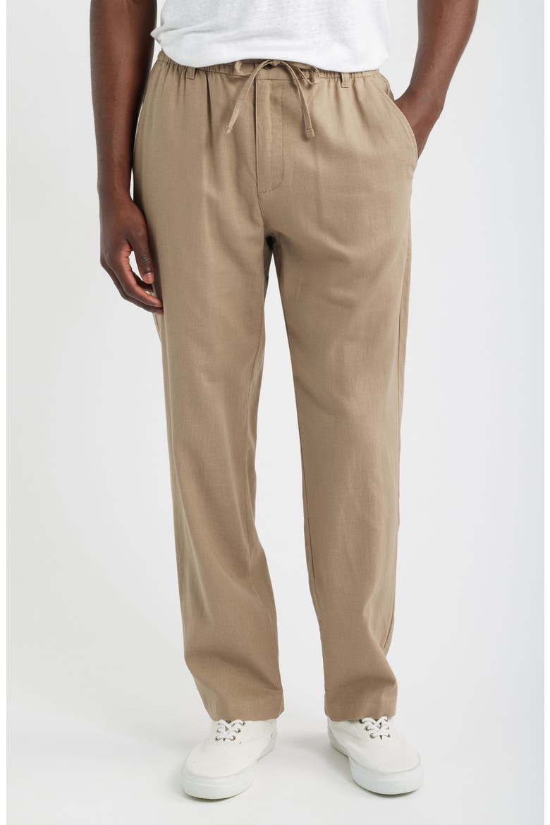 Straight Leg Linen Blend Drawstring Pants, Main, color, DESERT TAUPE