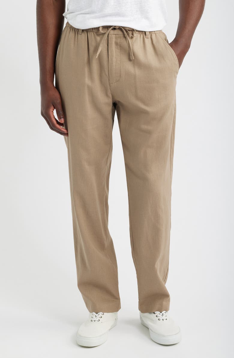 Mack Weldon Straight Leg Linen Blend Drawstring Pants, Main, color, Desert Taupe