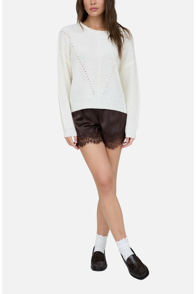 Rolled Edge Pointelle Sweater, Alternate, color, CREAM