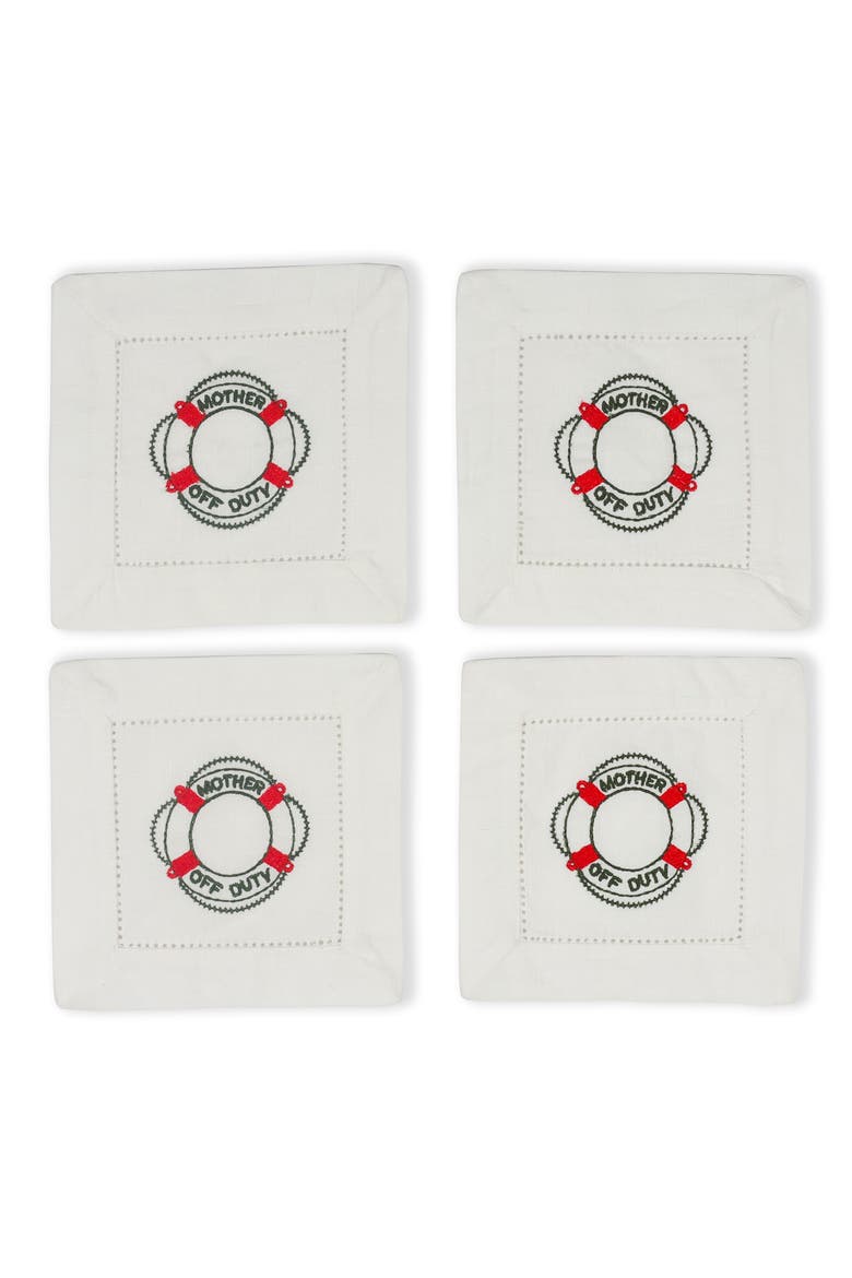 Set of 4 Embroidered Coasters, Main, color, WHITE/ LIFE PRESERVER