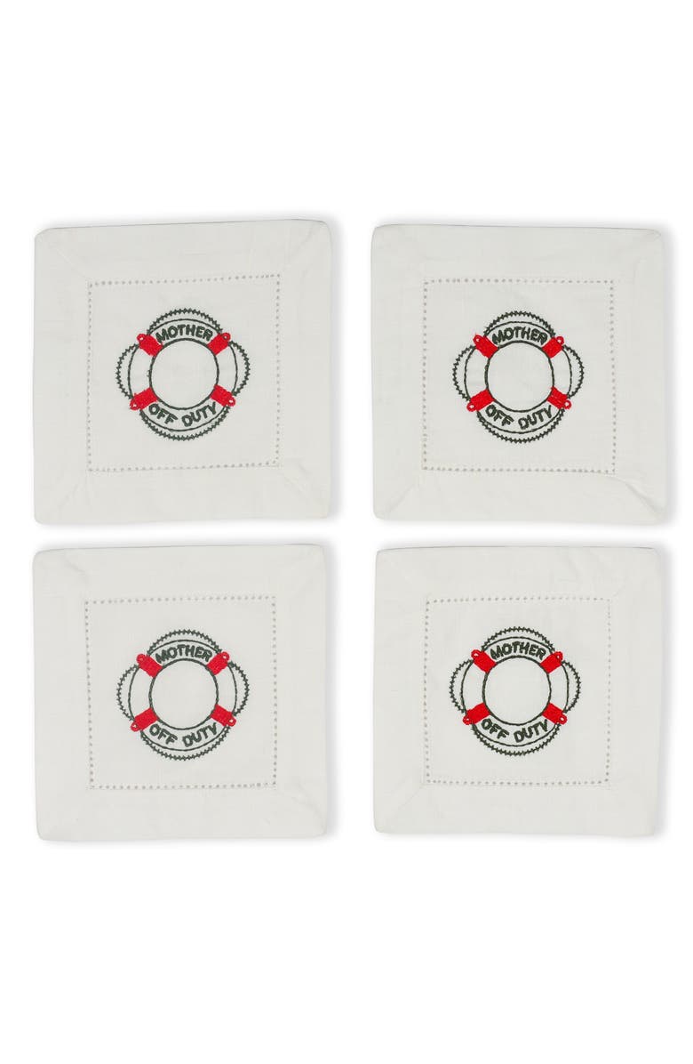 Tiramisu Set of 4 Embroidered Coasters, Main, color, White/ Life Preserver