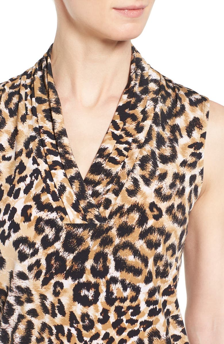 ZDNU ANNE KLEIN NEW YORK Anne Klein Leopard Print Pleat V-Neck Top, Alternate, color,