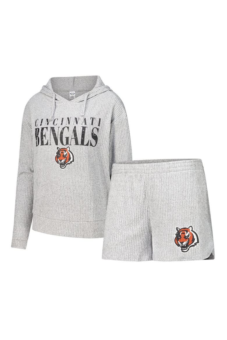 Women's Concepts Sport Gray Cincinnati Bengals Juniper Long Sleeve Hoodie T-Shirt & Shorts Set, Main, color, Gray