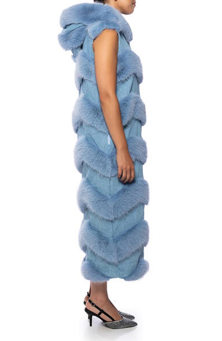 AZALEA WANG Hooded Faux Fur & Denim Vest, Alternate, color, 