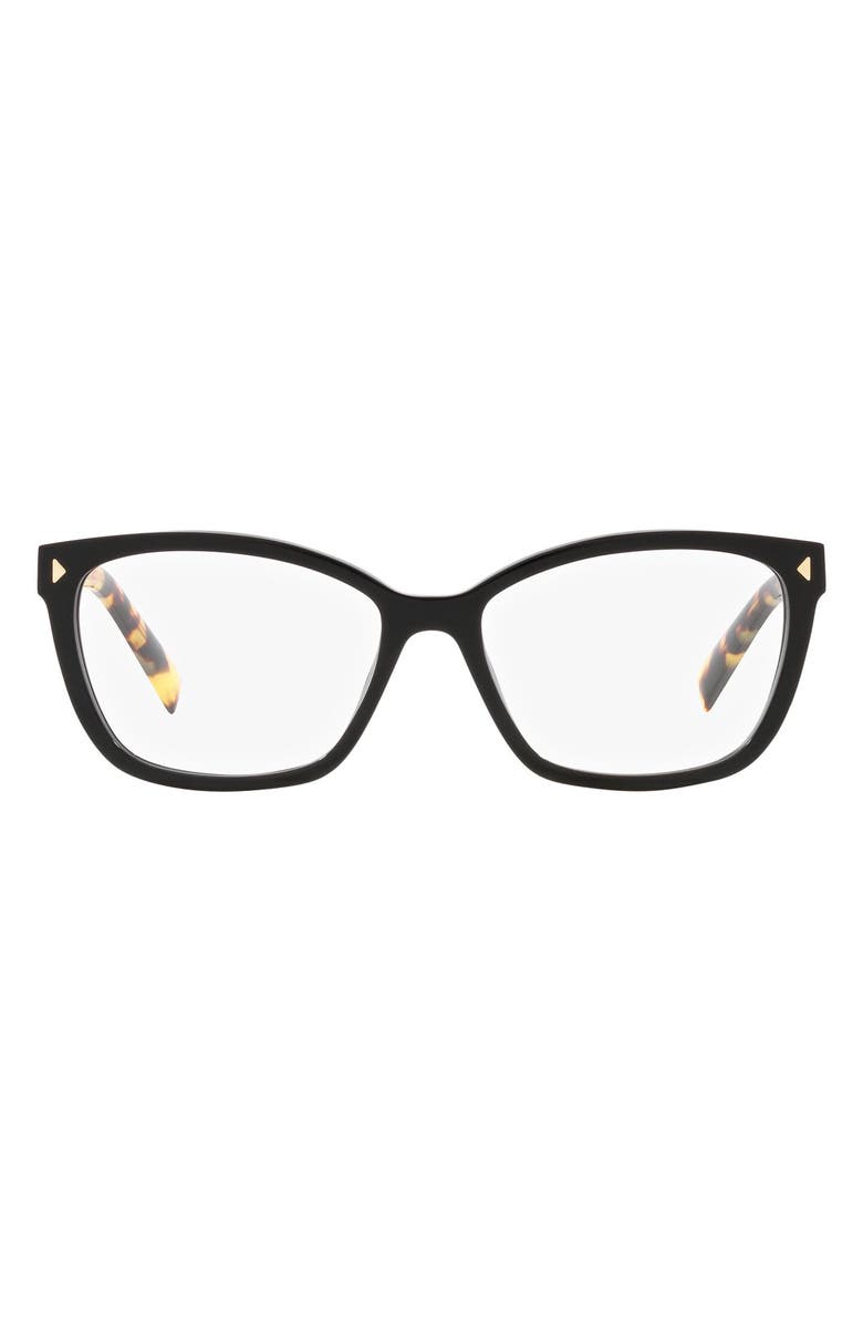 Prada 55mm Rectangular Optical Glasses, Main, color, Matte Black