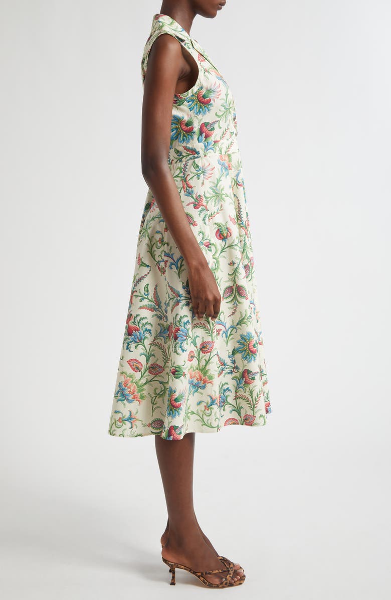 Etro Floral Sleeveless Cotton Midi Dress, Alternate, color, Print On White Base