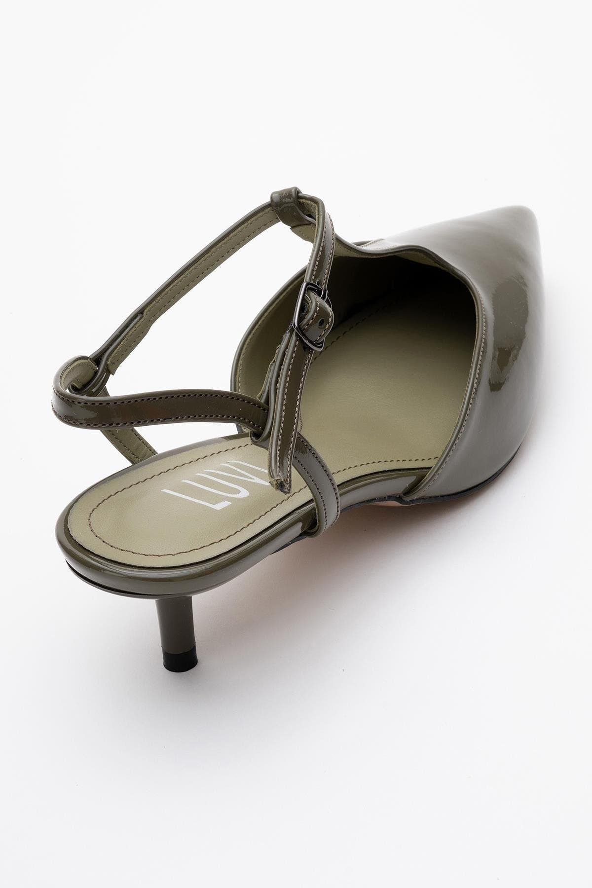 Prologue Shoes Asher Pointed Toe Slingback Pump, Alternate, color, Khaki Patent