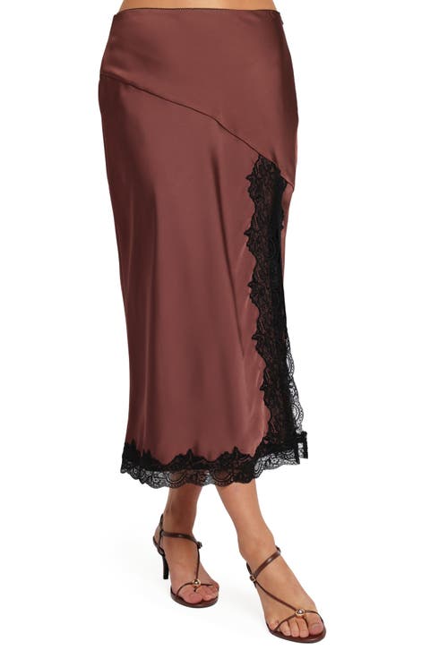 Theoni Lace Trim Slit Midi Skirt