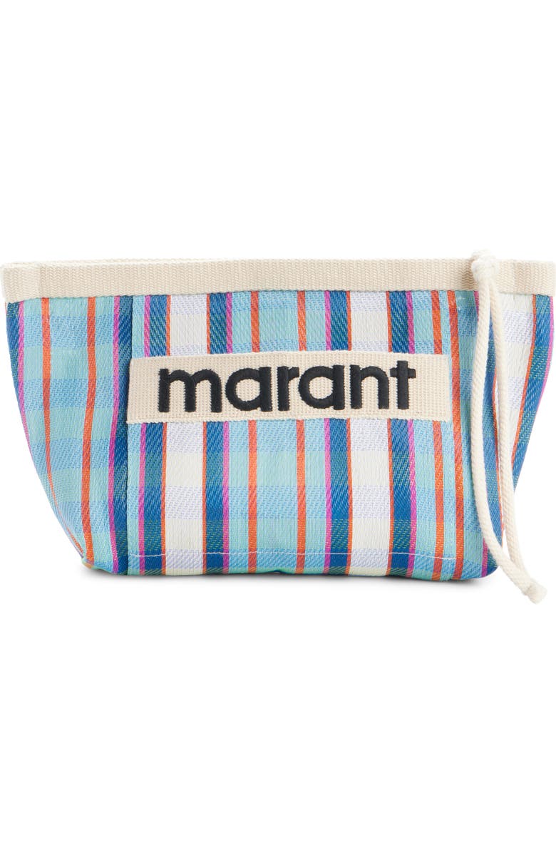 Isabel Marant Powden Stripe Nylon Pouch, Main, color, Turquoise/ Chalk