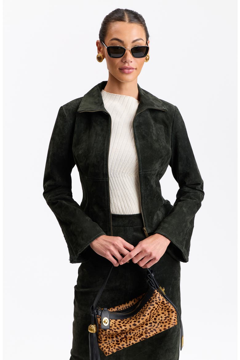 Front Zip Suede Jacket, Alternate, color, BOTTLE GREEN