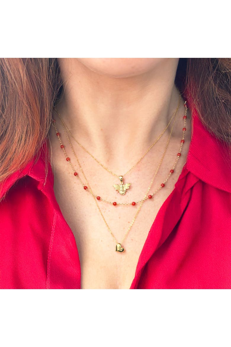 Mini Asymmetrical Gold Puffy Heart Necklace, Alternate, color, Yellow Gold