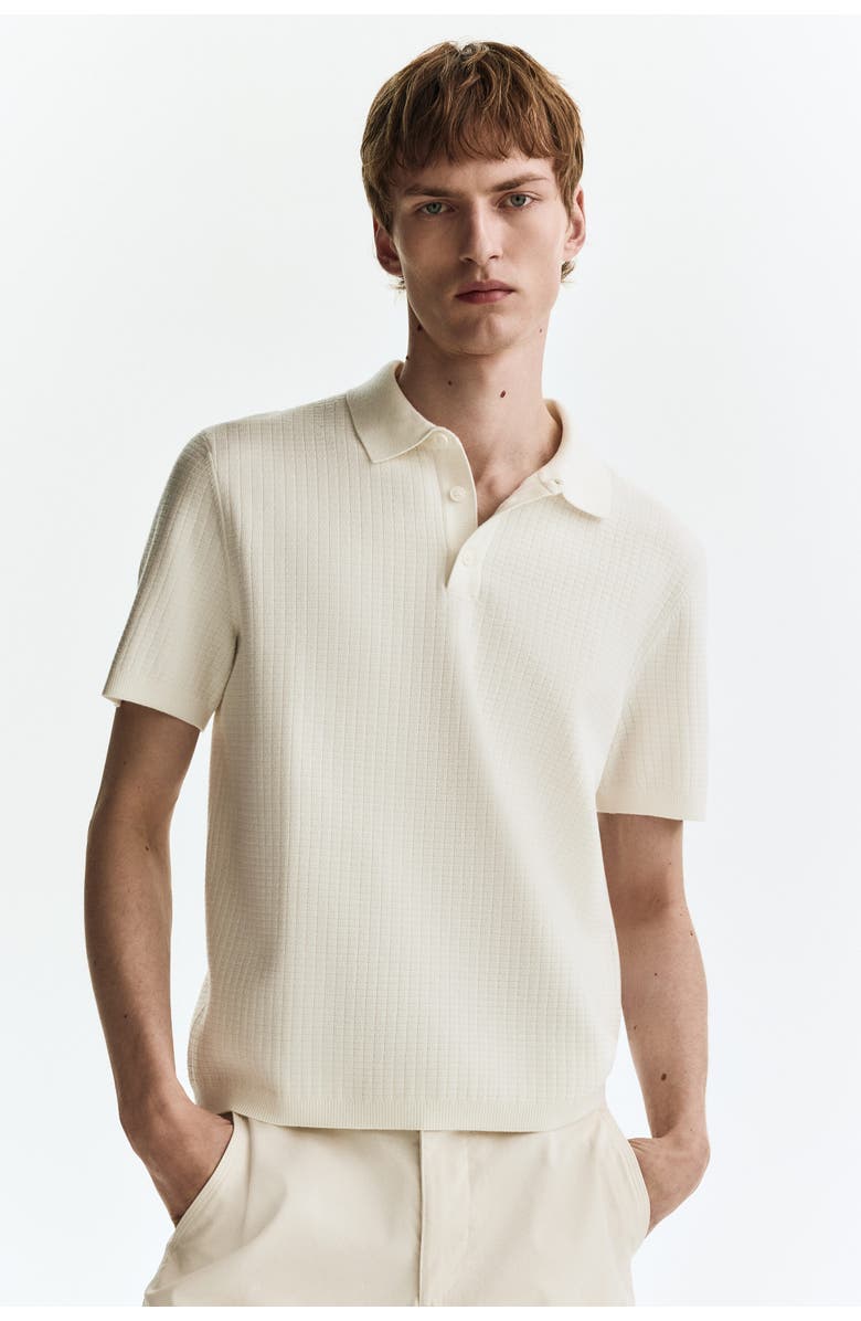 H&M Regular Fit Textured-knit Polo Shirt, Alternate, color, White