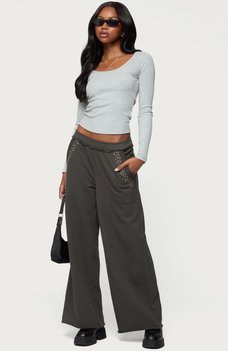 EDIKTED Wrenn Studded Wide Leg Sweatpants, Alternate, color, Dark-Gray