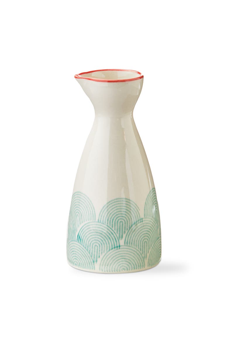 Wave Aqua Stoneware Sake Bottle Pitcher 8 oz 2.83x2.83x5.63 in, Main, color, Blue