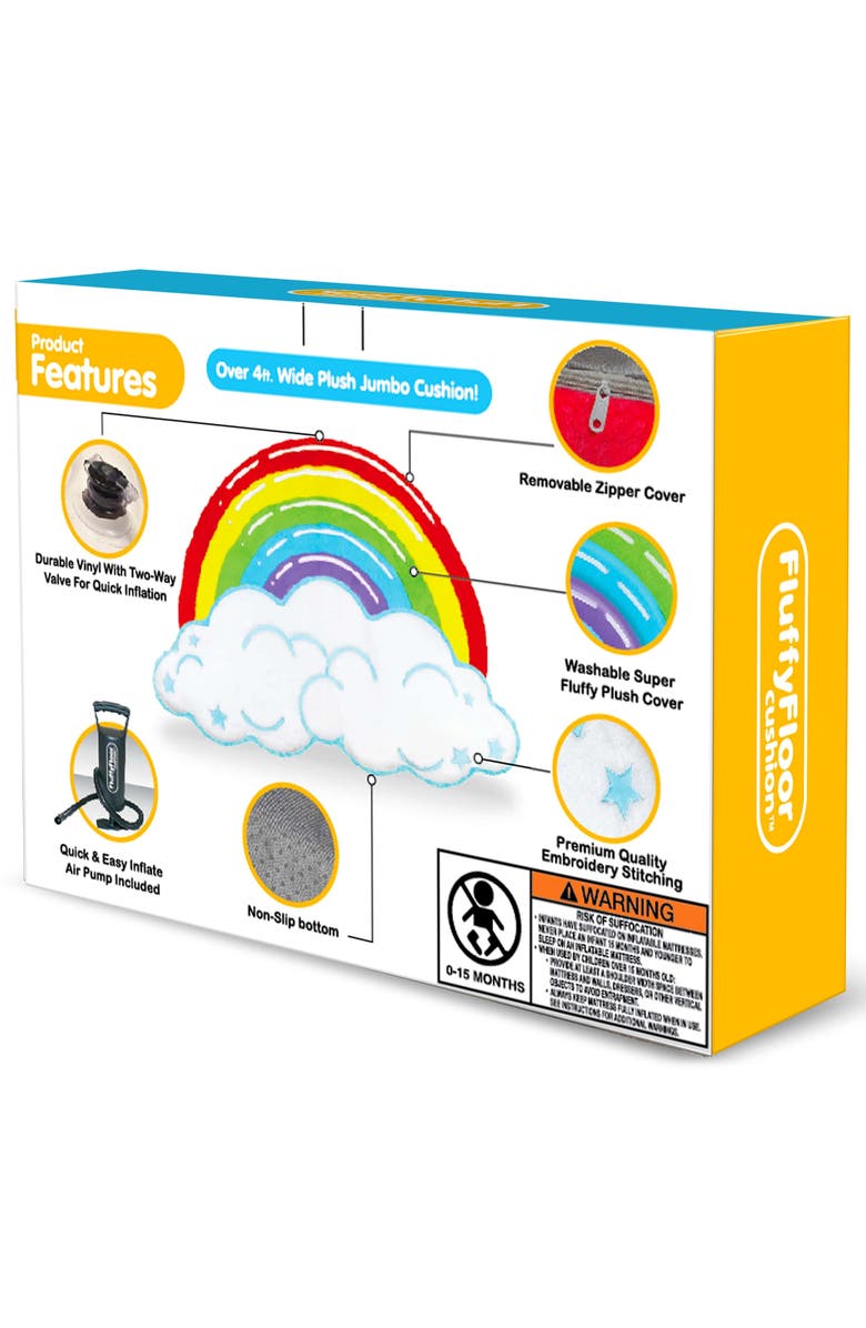 FluffyFloor Cushion Rainbow Cloud Plush Inflatable Floor Pillow, 52X37 Inches 3+, Alternate, color, Multicolored