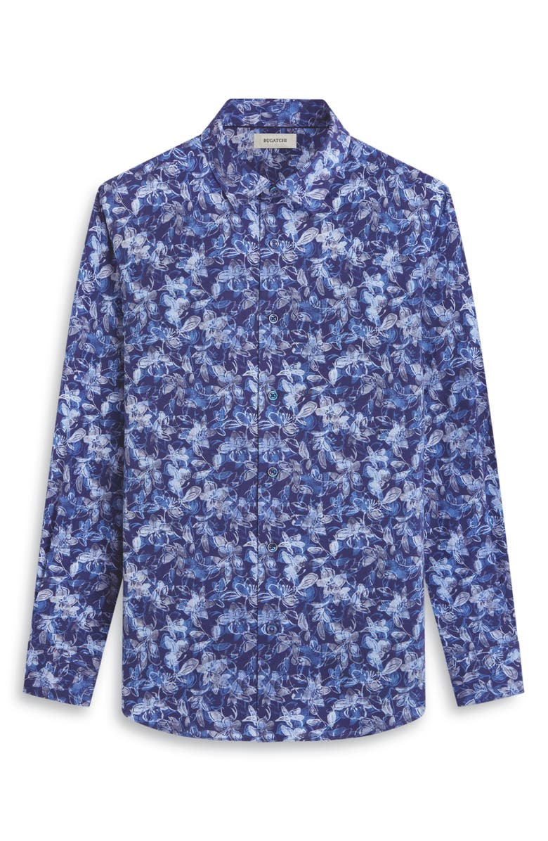 Bugatchi Julian Shaped Fit Stretch Cotton Button-Up Shirt, Alternate, color, Indigo