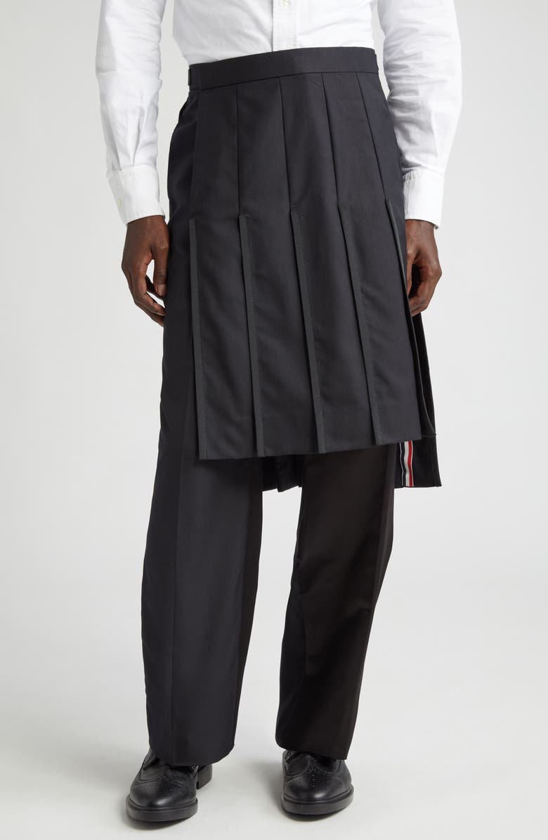Thom Browne Collage Pleated Wool Trouser Skirt, Main, color,
