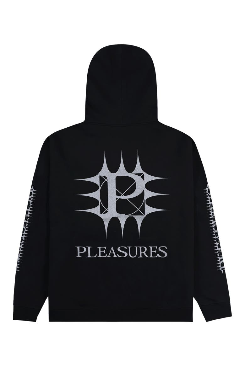 Spike Oversize Zip Graphic Hoodie, Alternate, color, BLACK