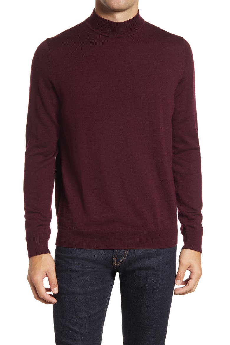 Washable Merino Wool Mock Neck, Main, color, BURGUNDY FUDGE