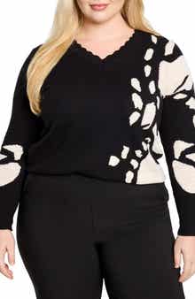 NIC+ZOE Evening Petal Scallop V-Neck Sweater