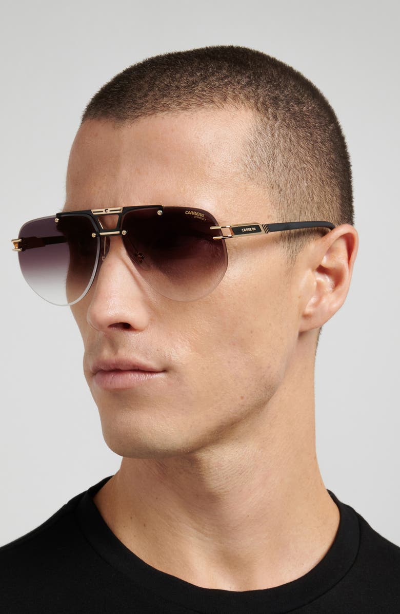 Carrera Eyewear 63mm Gradient Oversize Rectangular Sunglasses, Alternate, color, Matte Black Gold/ Green