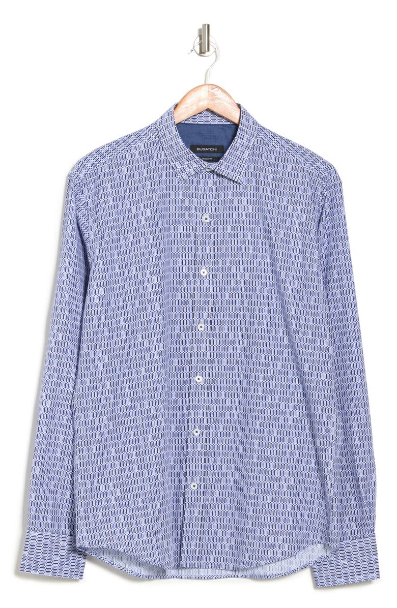 Bugatchi Shaped Fit Geometric Cotton Button-Up Shirt, Alternate, color,