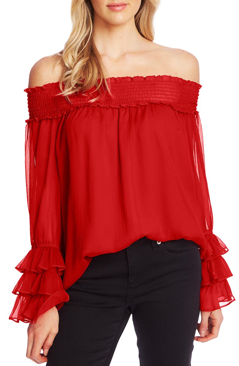 CeCe Smocked Off the Shoulder Blouse, Main, color, 