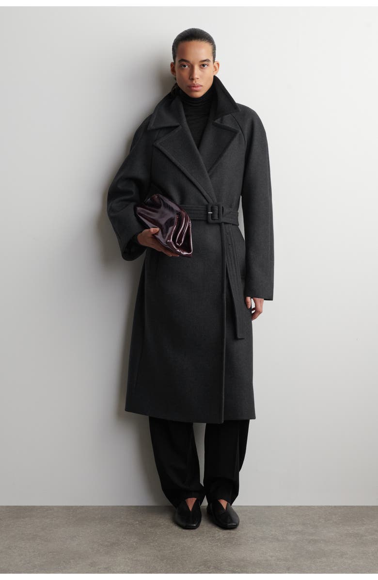 COS Tailored Belted Wool-Twill Coat, Main, color, Charcoal