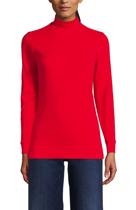 Relaxed Cotton Long Sleeve Mock Turtleneck