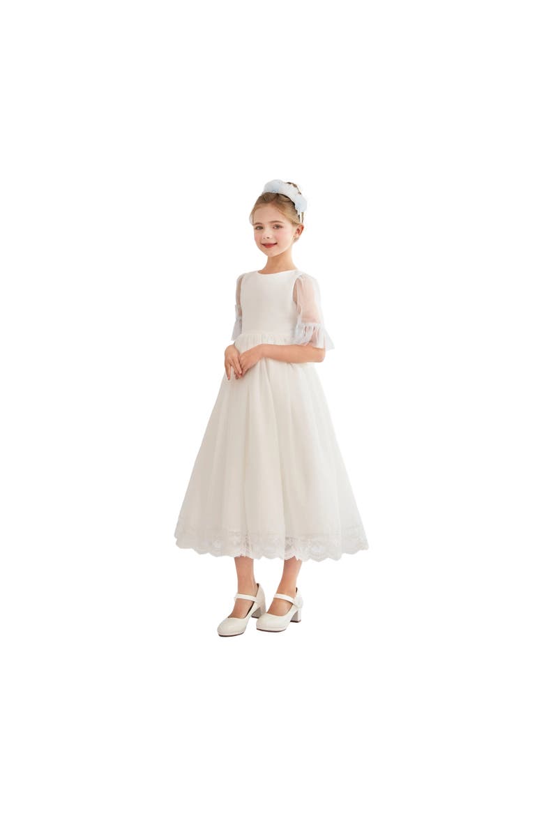 Montessa Formal Dress with Lace Trim, Alternate, color, White