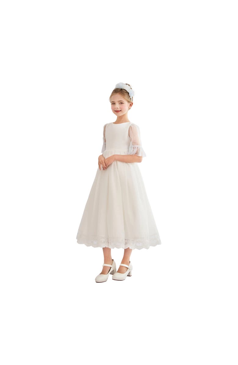 Tulleen Montessa Formal Dress with Lace Trim, Alternate, color, White