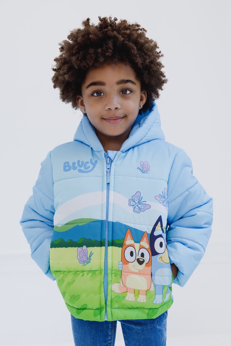Hooded Zip-Up Puffer Jacket, Alternate, color, Bluey Bingo Sky Blue