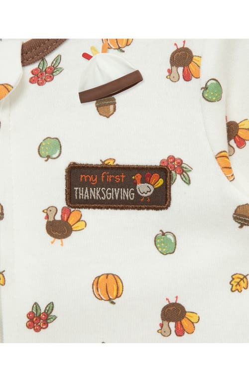Little Me My First Thanksgiving Cotton Footie & Hat Set In White