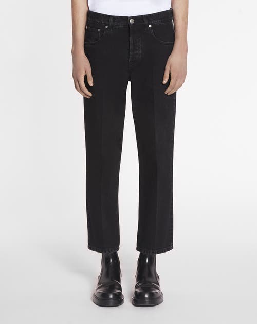 Lanvin Straight Leather Patch Pants In Denim In Black