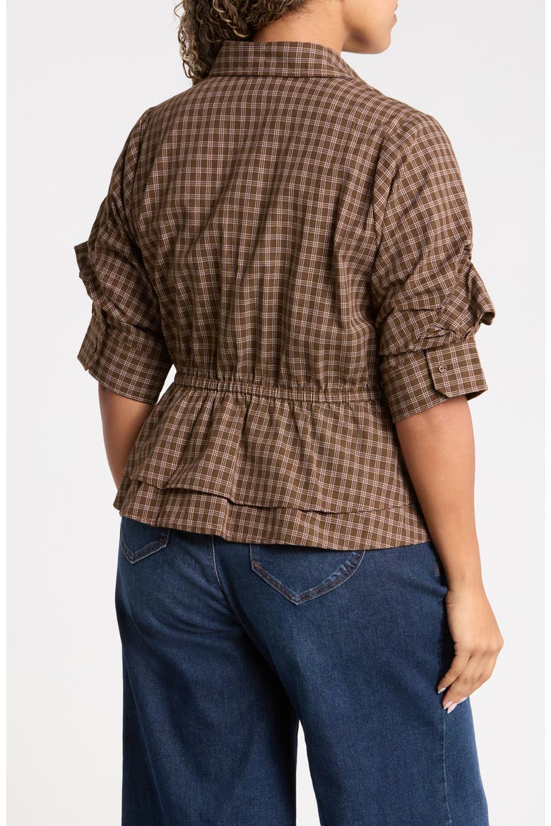 Plaid Double Peplum Top, Alternate, color, COLD BREW MULTI