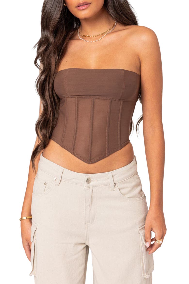Evangeline Strapless Mesh Corset Top, Main, color, BROWN