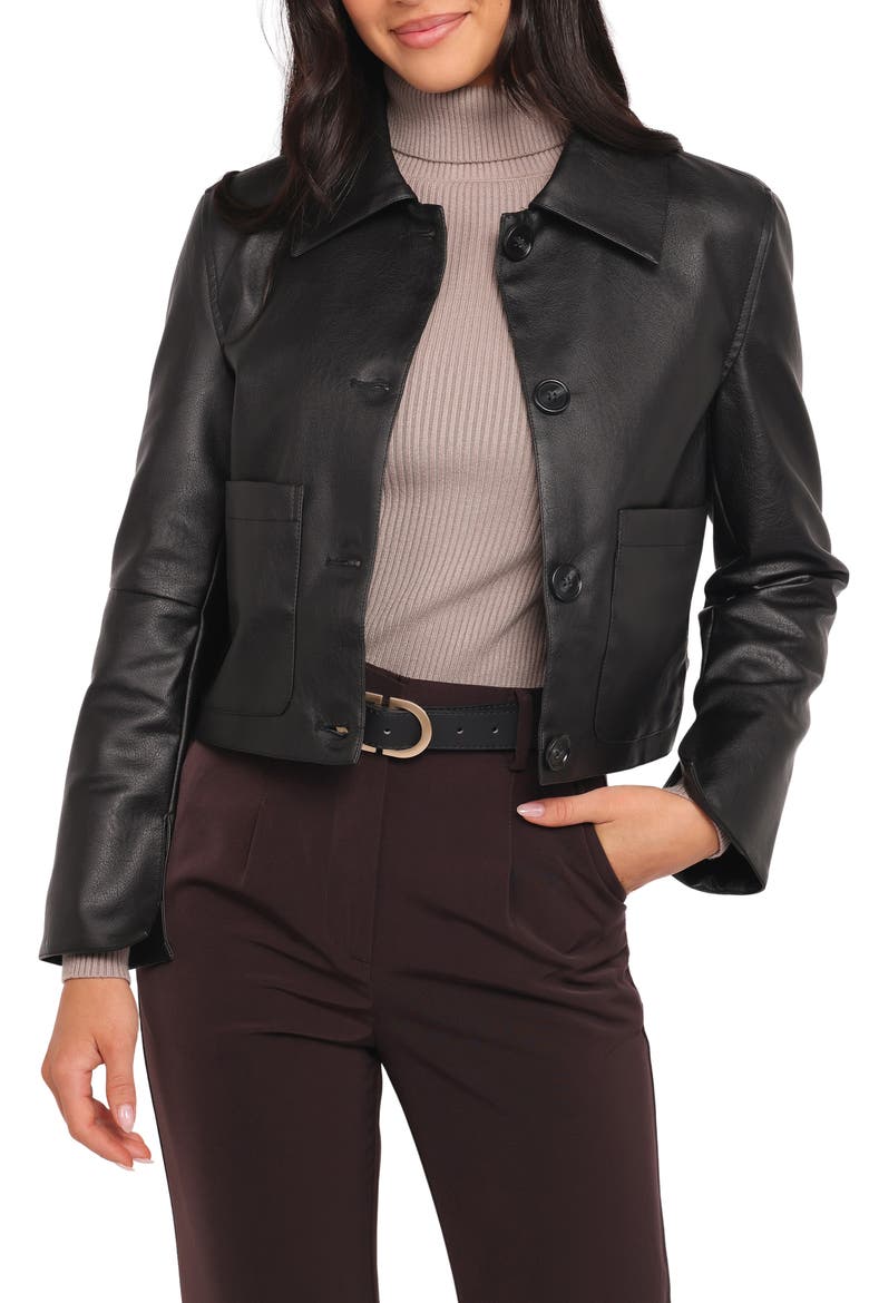 Hope Cropped Faux Leather Jacket, Main, color, BLACK