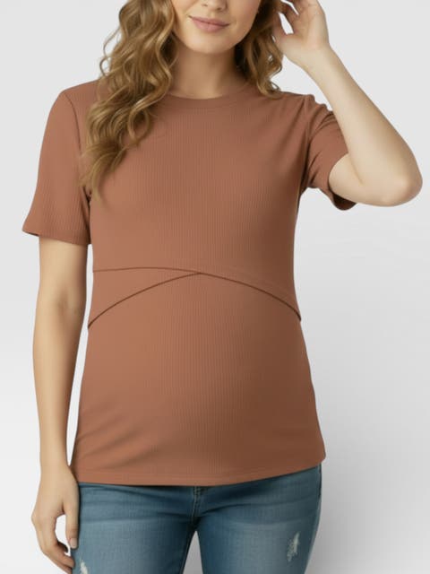 Crew Neck Cross Over Nursing Short Sleeve Top