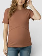 MOTHERHOOD MATERNITY Crew Neck Cross Over Nursing Short Sleeve Top