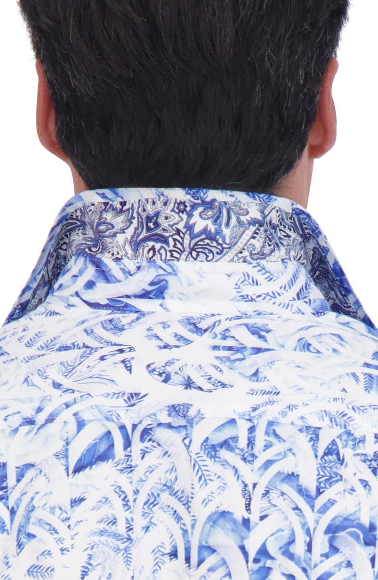 Robert Graham Abstract Frond Print Stretch Cotton Button-Down Shirt, Alternate, color, Blue