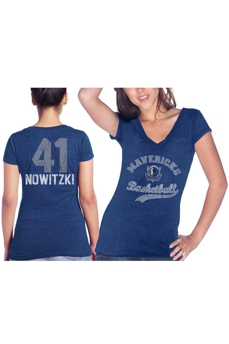 Women's Majestic Threads Dirk Nowitzki Blue Dallas Mavericks Name & Number Tri-Blend T-Shirt, Main, color, Blue
